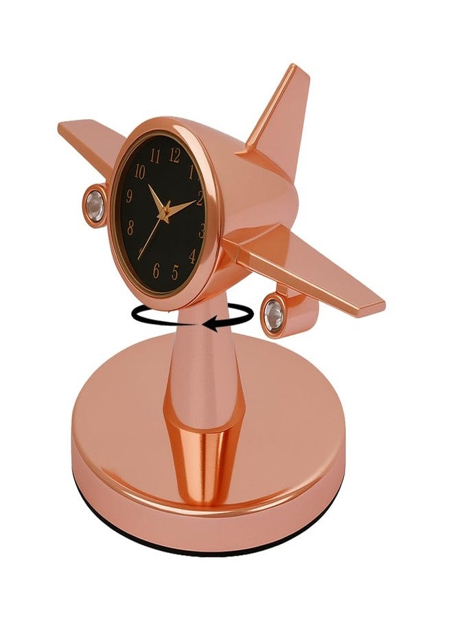 Giftana ساعة طاولة دوارة على شكل طائرة من جيفتانا للطلاب، ساعة مكتب مصغرة على شكل طائرة، ثقالة ورق لطاولة الطبيب، ديكور عتيق للمنزل والمكتب، هدية رأس السنة الجديدة للشركات للموظفين والعملاء (ذهبي وردي) - Image 1
